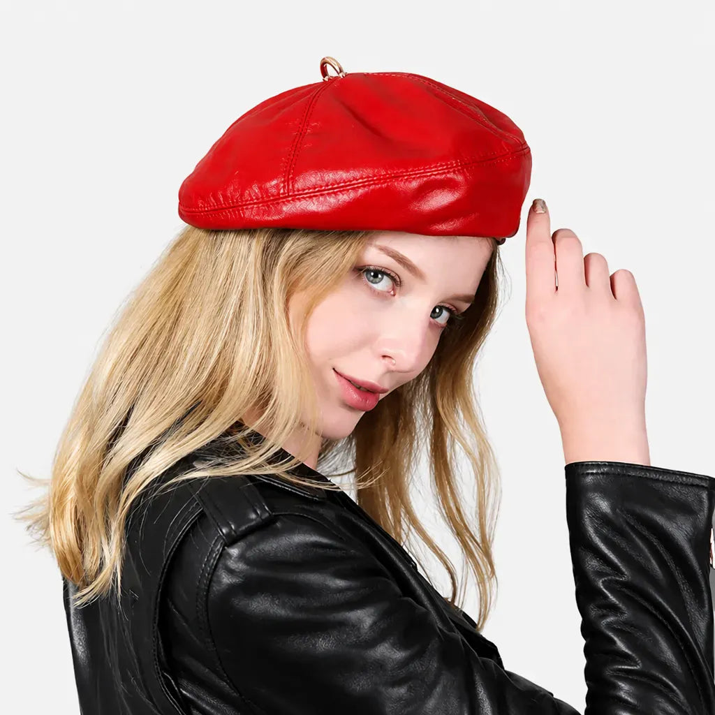 La boîte à chapeaux Beret d Hiver Femme - en Cuir, Motif Citrouille