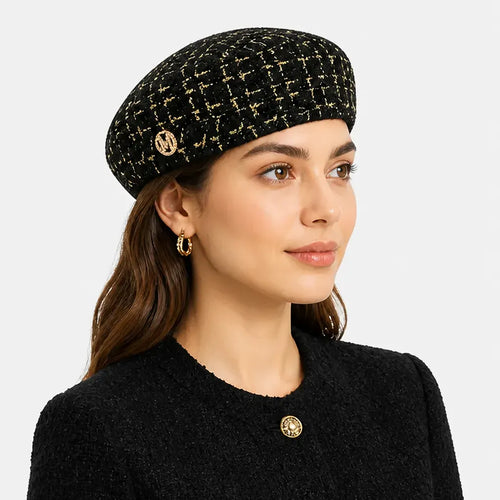 La boîte à chapeaux Beret de Peintre - Octogonal a Damier Geometrique et Fils Dores