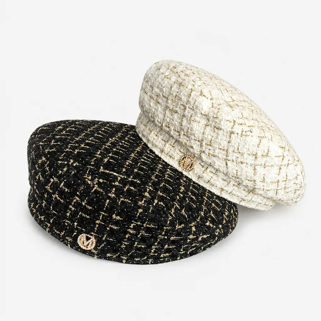 La boîte à chapeaux Beret de Peintre - Octogonal a Damier Geometrique et Fils Dores