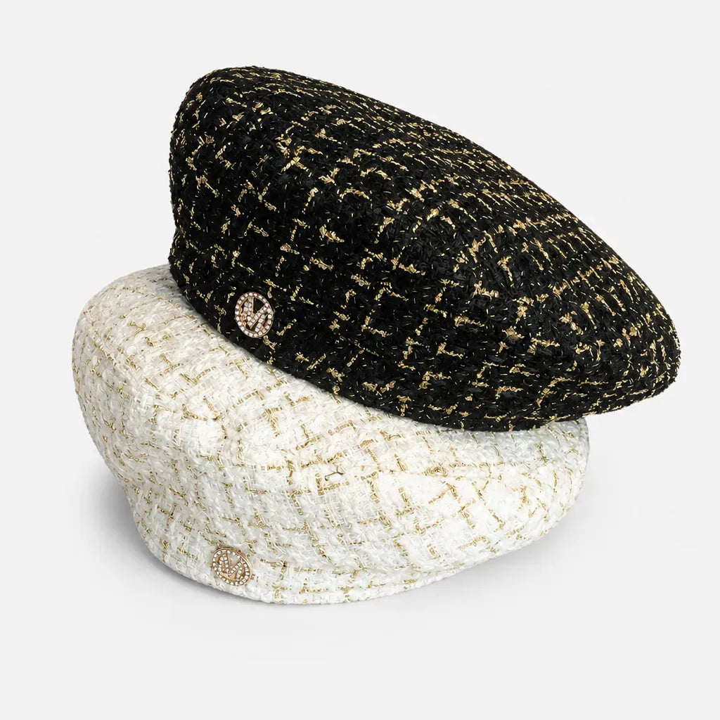 La boîte à chapeaux Beret de Peintre - Octogonal a Damier Geometrique et Fils Dores