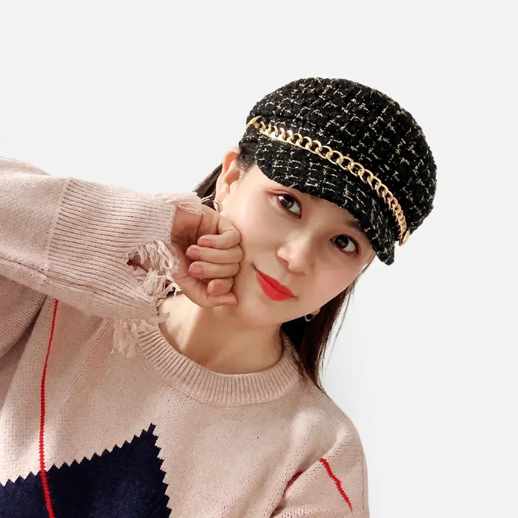 La boîte à chapeaux Beret Femme avec Perle - Chaine Automne-Hiver