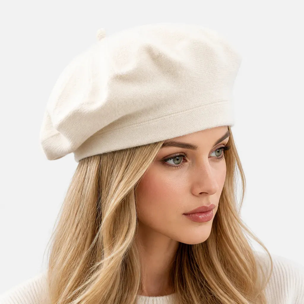 La boîte à chapeaux Beret Plat Femme - Tricot Beige Noir ou Bordeaux