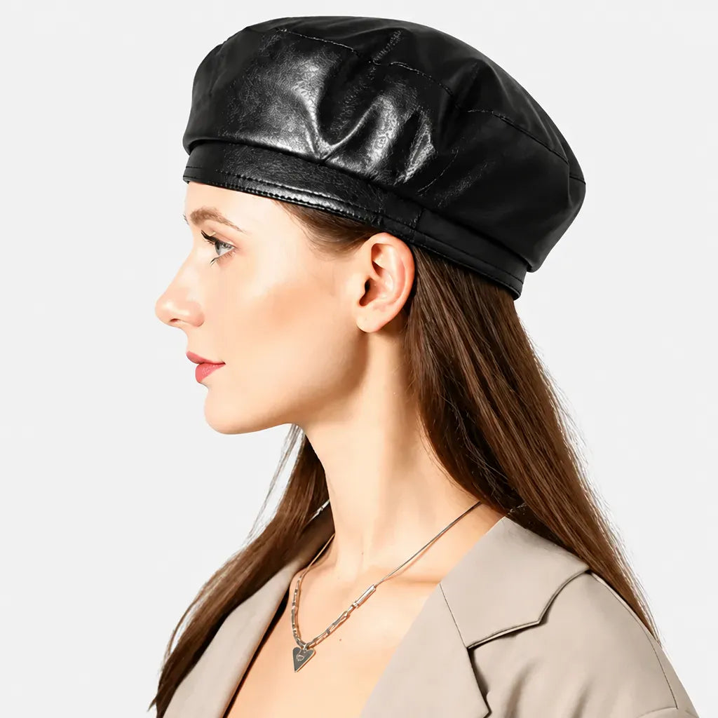 La boîte à chapeaux Beret Simili Cuir Femme - Uni et Elegant Style Artiste Francais