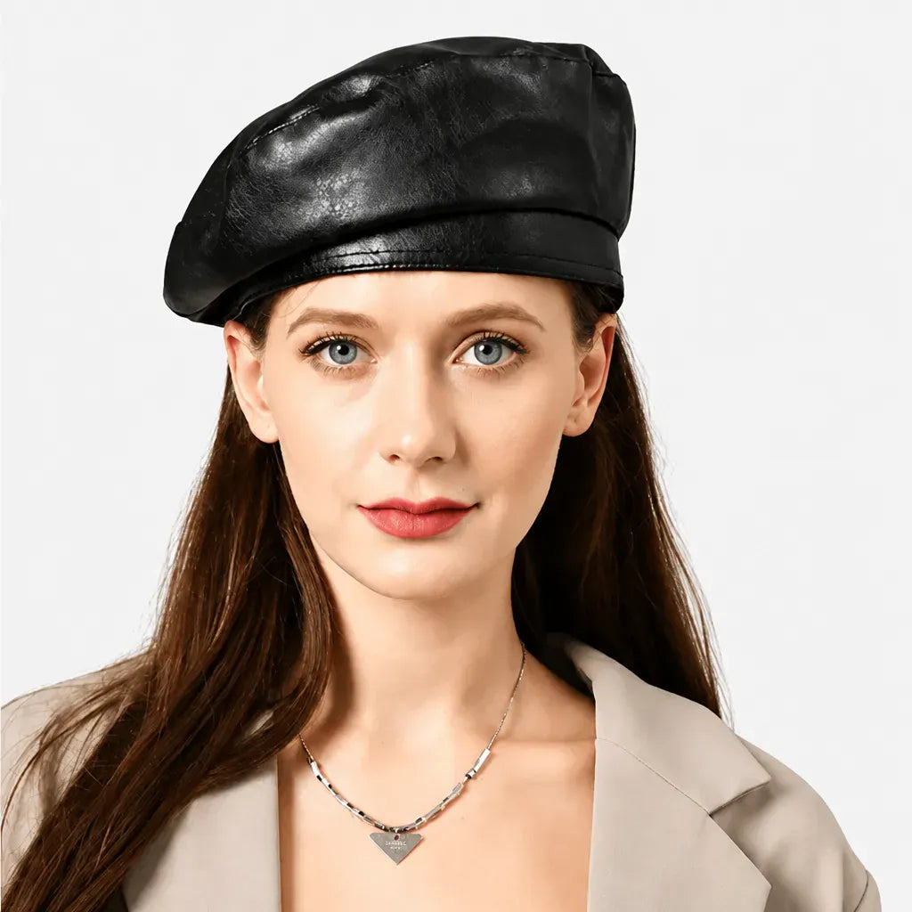 La boîte à chapeaux Beret Simili Cuir Femme - Uni et Elegant Style Artiste Francais