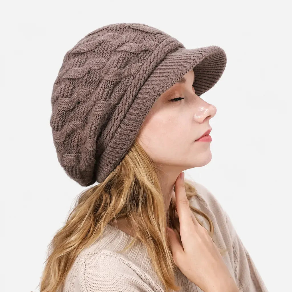 La boîte à chapeaux Bonnet Torsade Femme - Maille Epaisse et Chaude a Petite Visiere