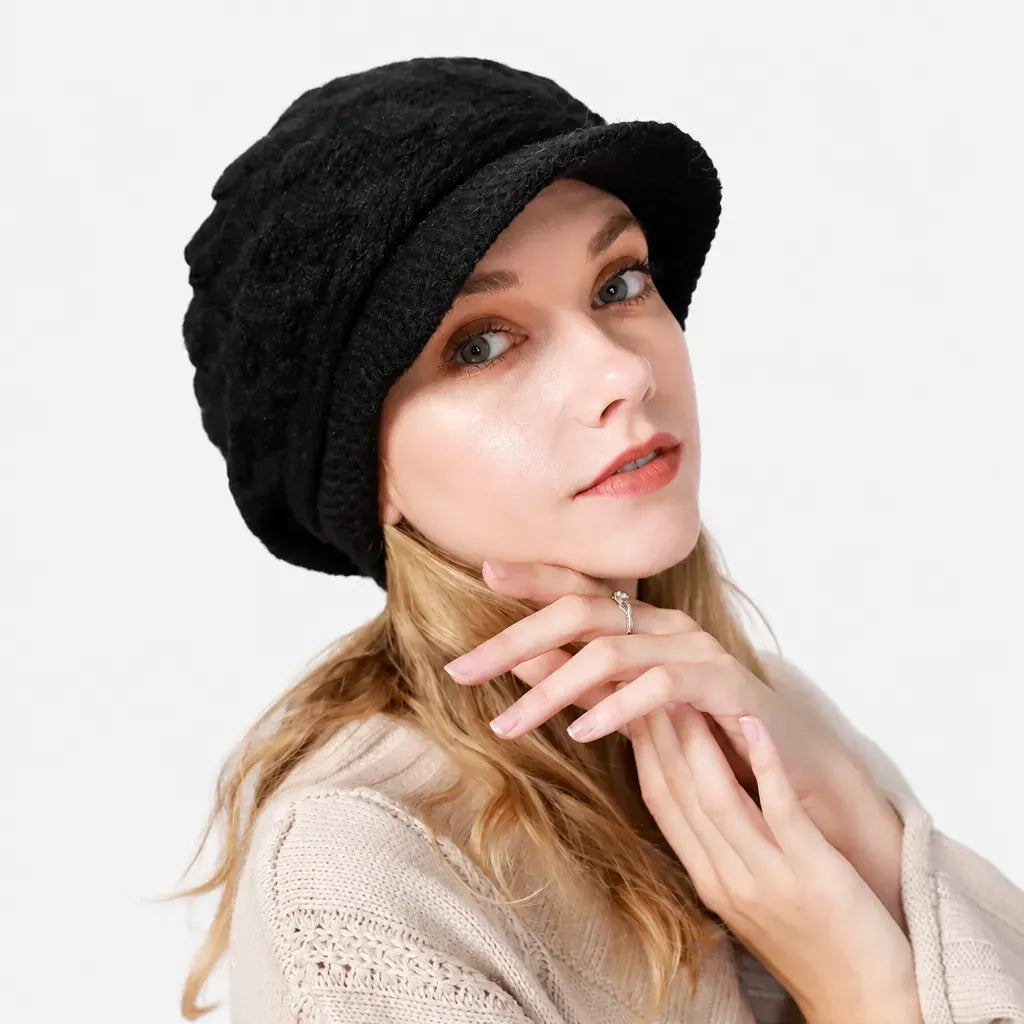 La boîte à chapeaux Bonnet Torsade Femme - Maille Epaisse et Chaude a Petite Visiere