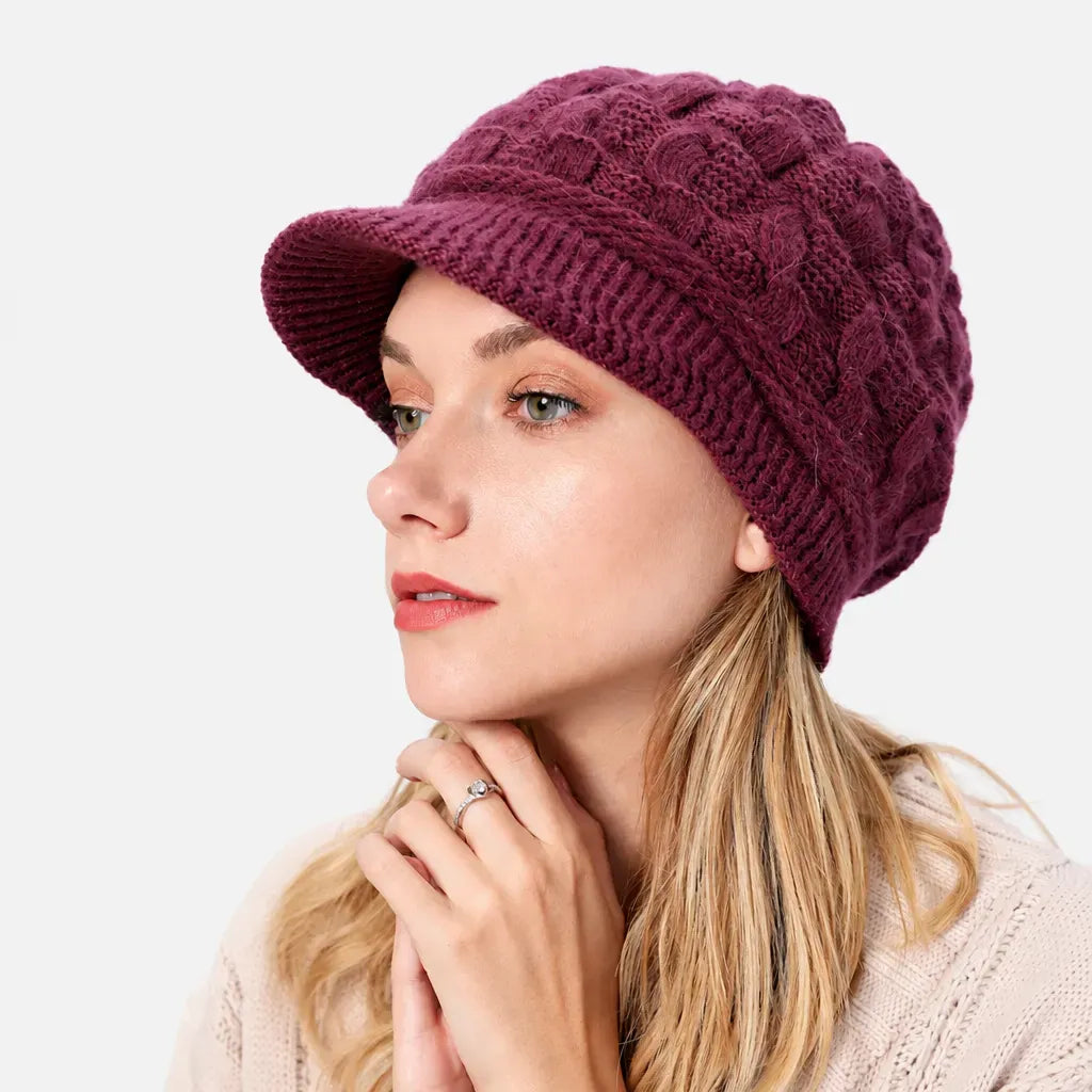 La boîte à chapeaux Bonnet Torsade Femme - Maille Epaisse et Chaude a Petite Visiere