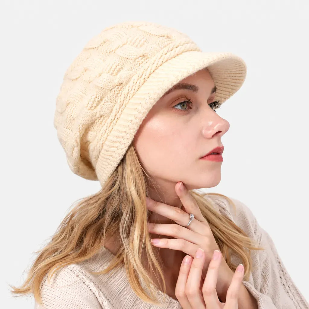 La boîte à chapeaux Bonnet Torsade Femme - Maille Epaisse et Chaude a Petite Visiere