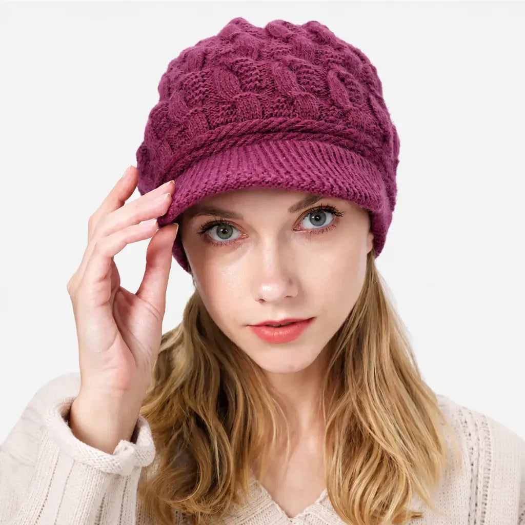 La boîte à chapeaux Bonnet Torsade Femme - Maille Epaisse et Chaude a Petite Visiere