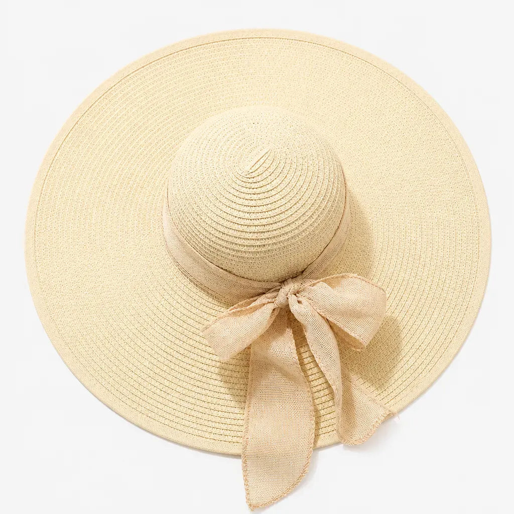 La boîte à chapeaux Capeline en Paille Naturelle pour Femme - Pliable a Noeud
