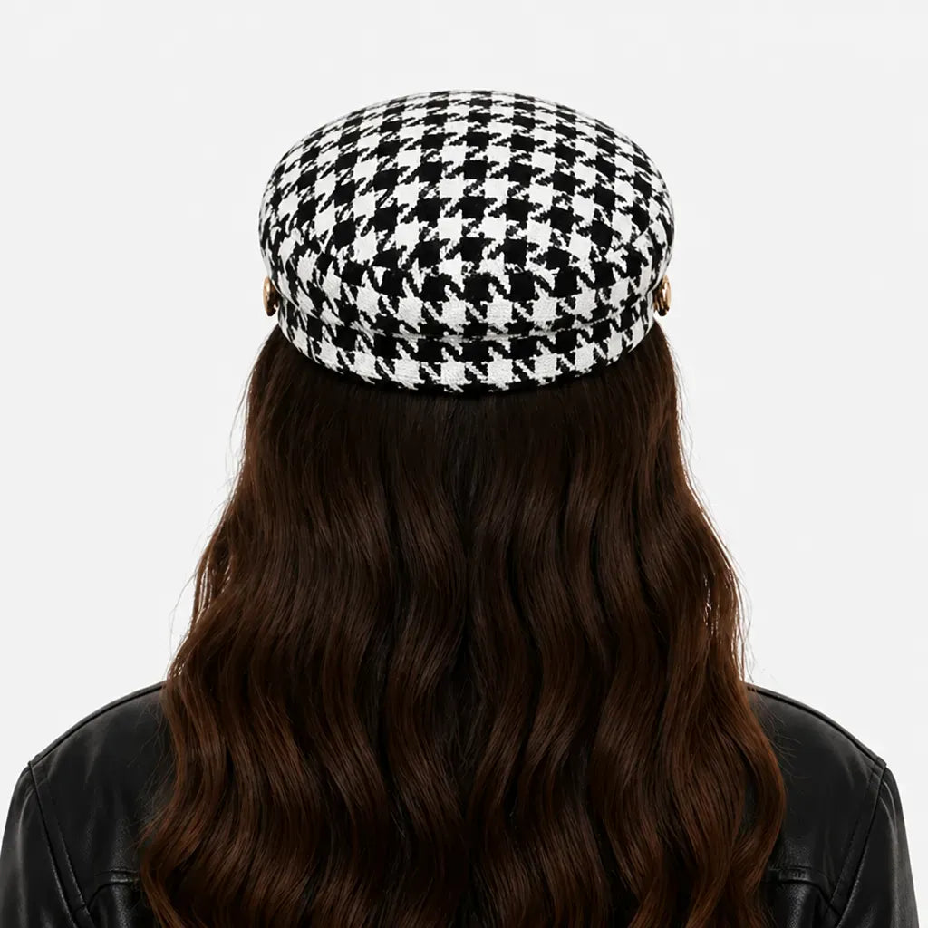 La boîte à chapeaux Casquette Femme Militaire - Pied-de-Poule avec Chaine Doree