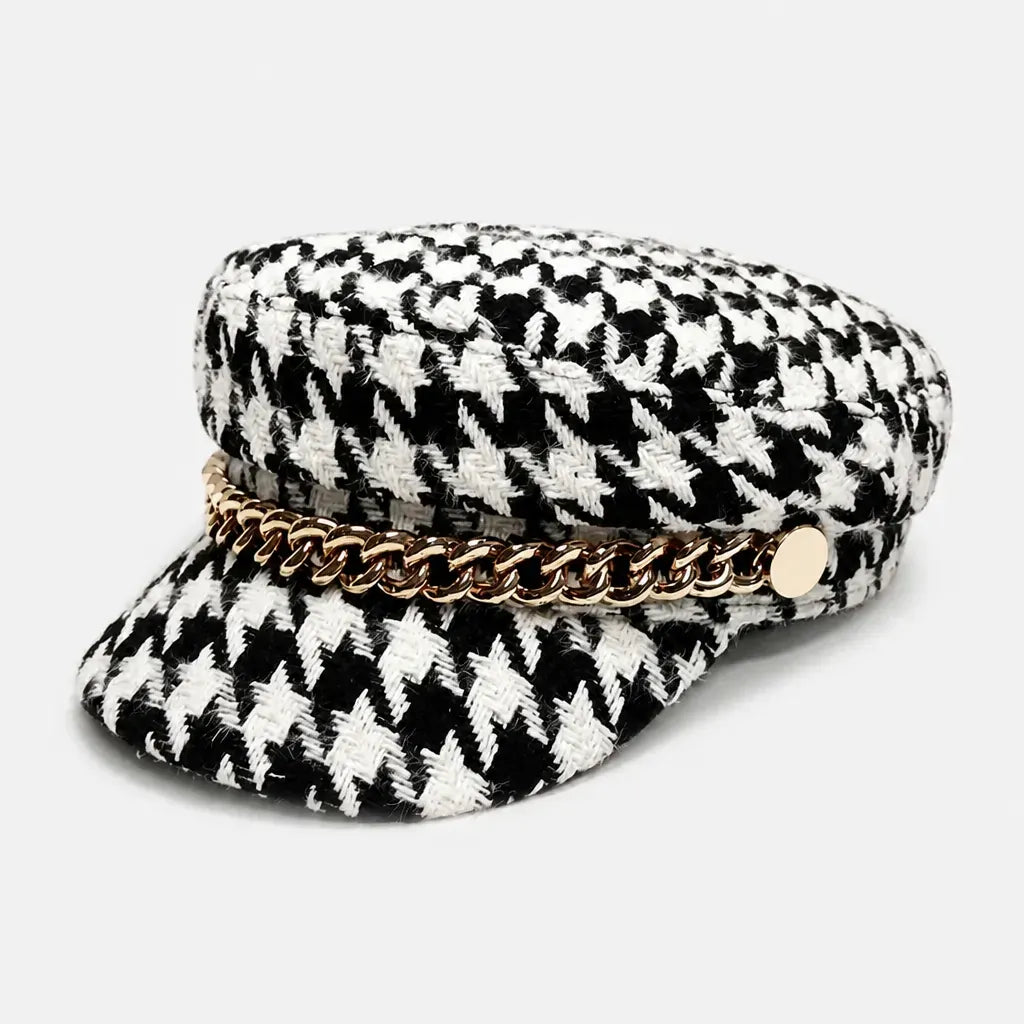La boîte à chapeaux Casquette Femme Militaire - Pied-de-Poule avec Chaine Doree