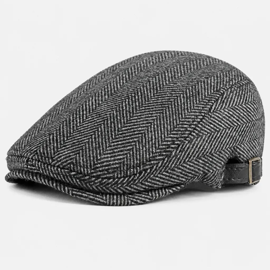 La boîte à chapeaux Casquette Irlandaise Homme - Rayee a Chevrons avec Sangle en Cuir