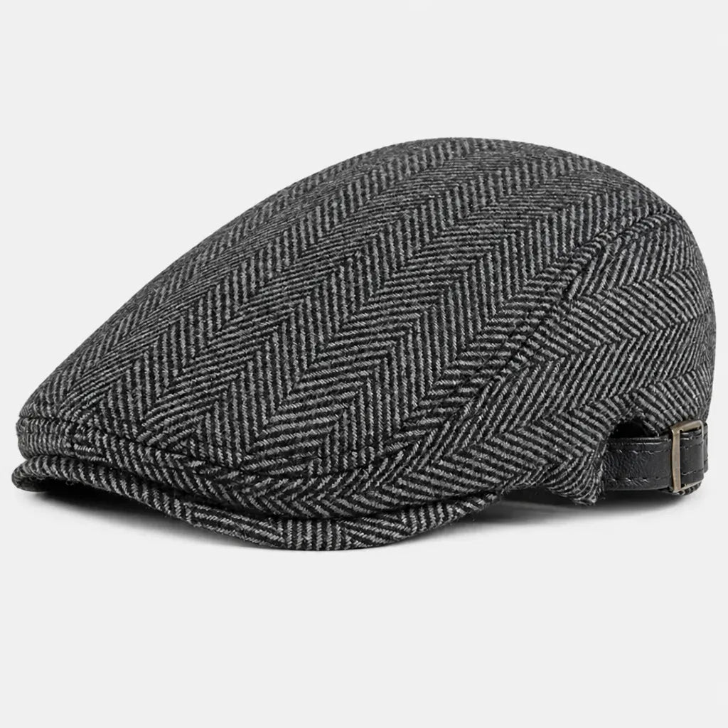 La boîte à chapeaux Casquette Irlandaise Homme - Rayee a Chevrons avec Sangle en Cuir