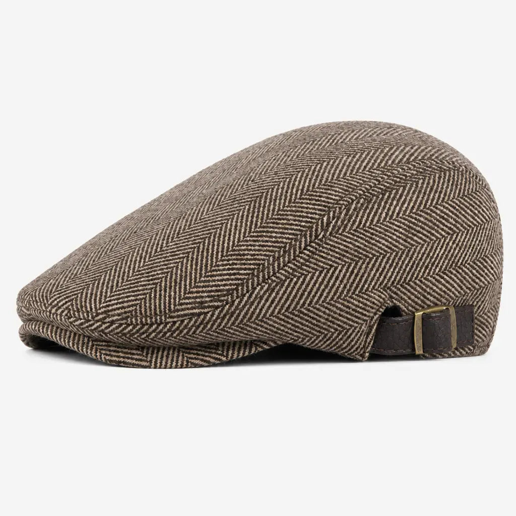 La boîte à chapeaux Casquette Irlandaise Homme - Rayee a Chevrons avec Sangle en Cuir