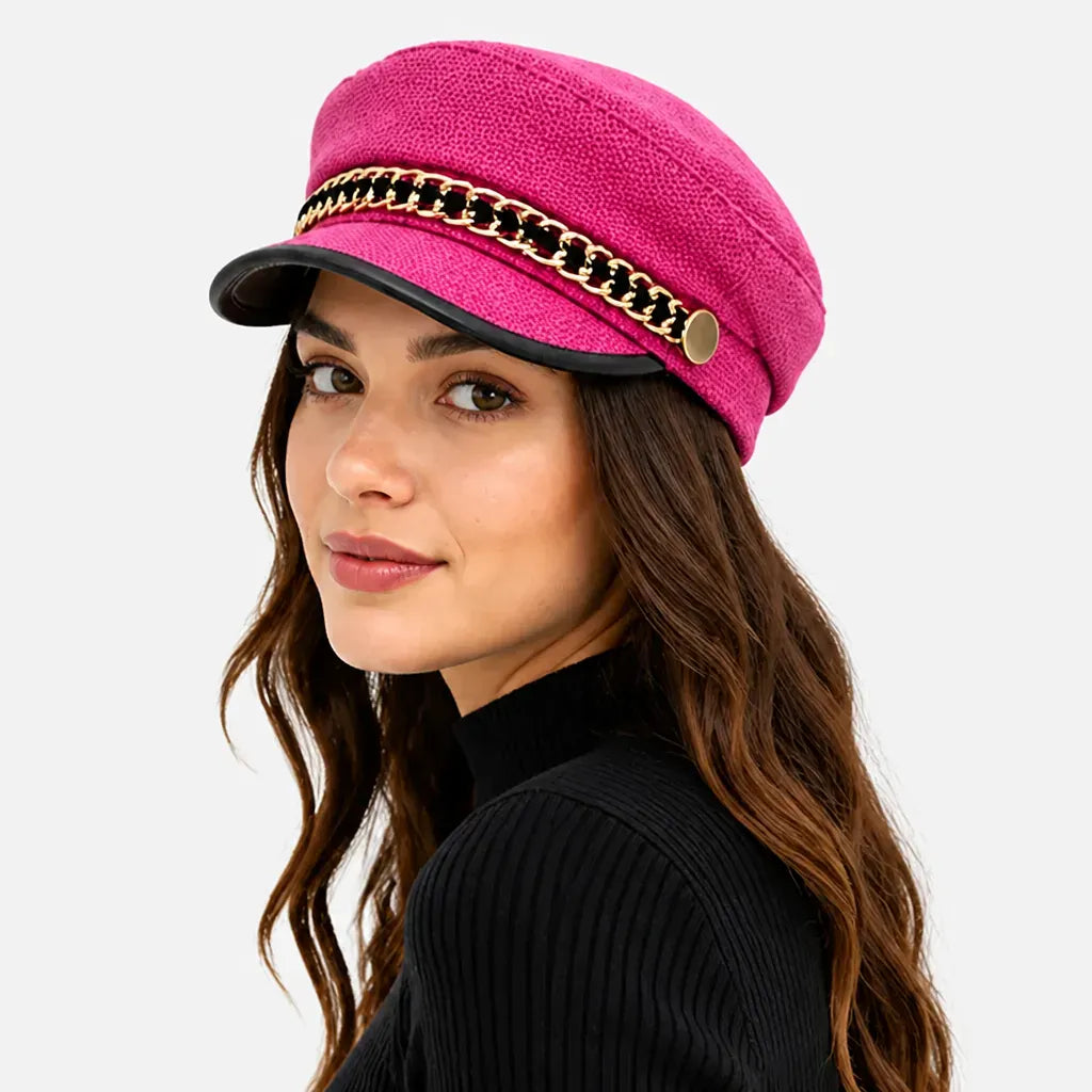 La boîte à chapeaux Casquette Militaire Femme - Tweed Rose avec Chaine Doree