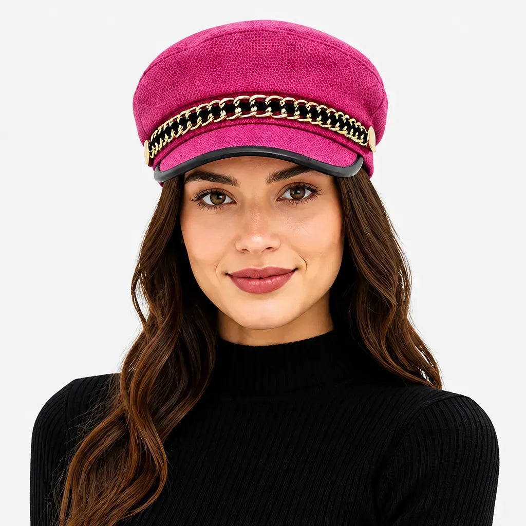 La boîte à chapeaux Casquette Militaire Femme - Tweed Rose avec Chaine Doree