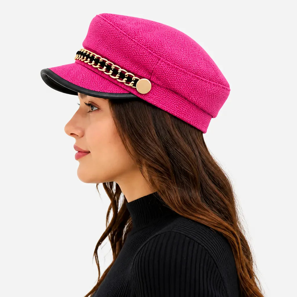 La boîte à chapeaux Casquette Militaire Femme - Tweed Rose avec Chaine Doree
