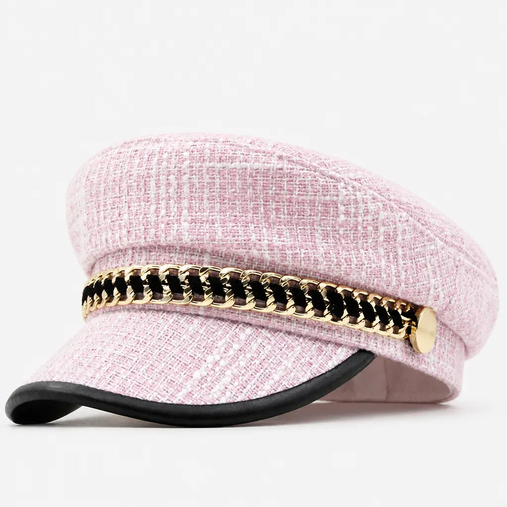 La boîte à chapeaux Casquette Militaire Femme - Tweed Rose avec Chaine Doree