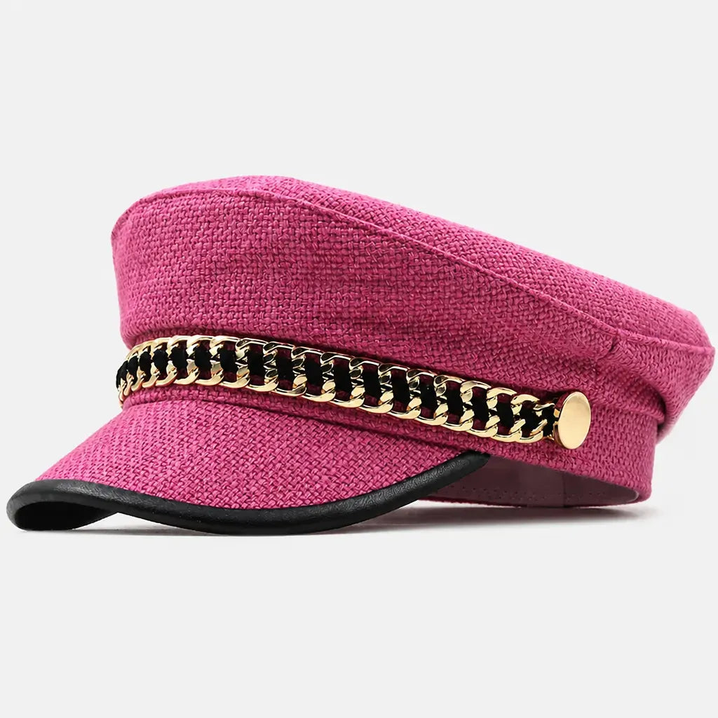 La boîte à chapeaux Casquette Militaire Femme - Tweed Rose avec Chaine Doree