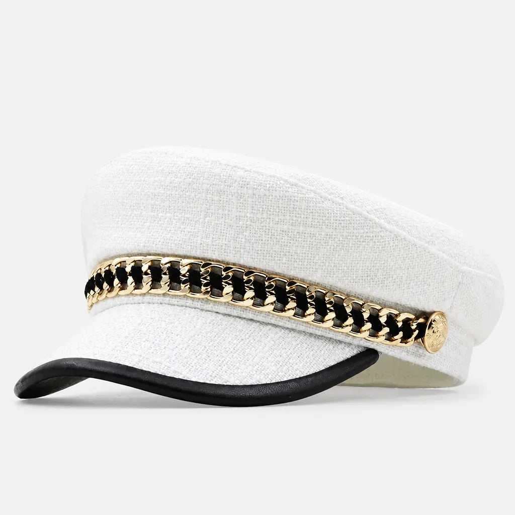La boîte à chapeaux Casquette Militaire Femme - Tweed Rose avec Chaine Doree