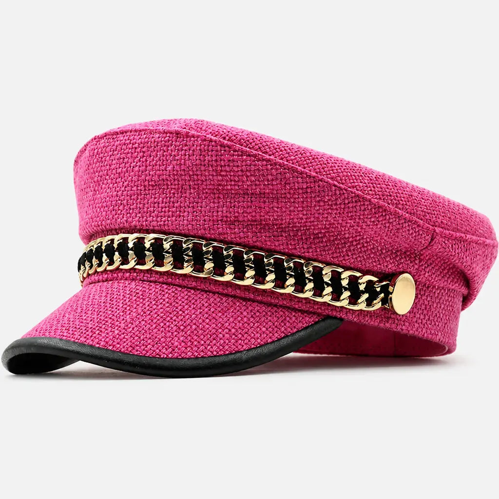 La boîte à chapeaux Casquette Militaire Femme - Tweed Rose avec Chaine Doree