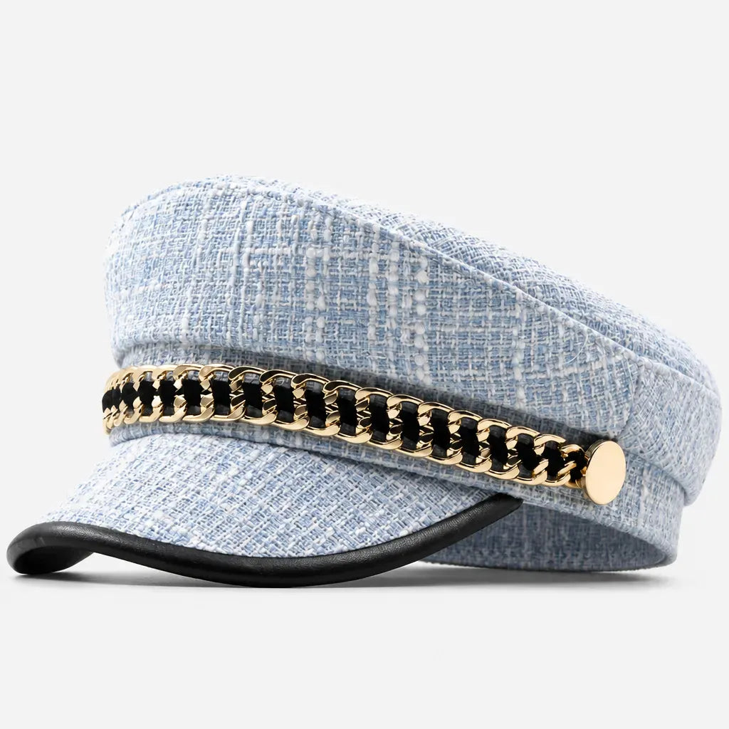 La boîte à chapeaux Casquette Militaire Femme - Tweed Rose avec Chaine Doree