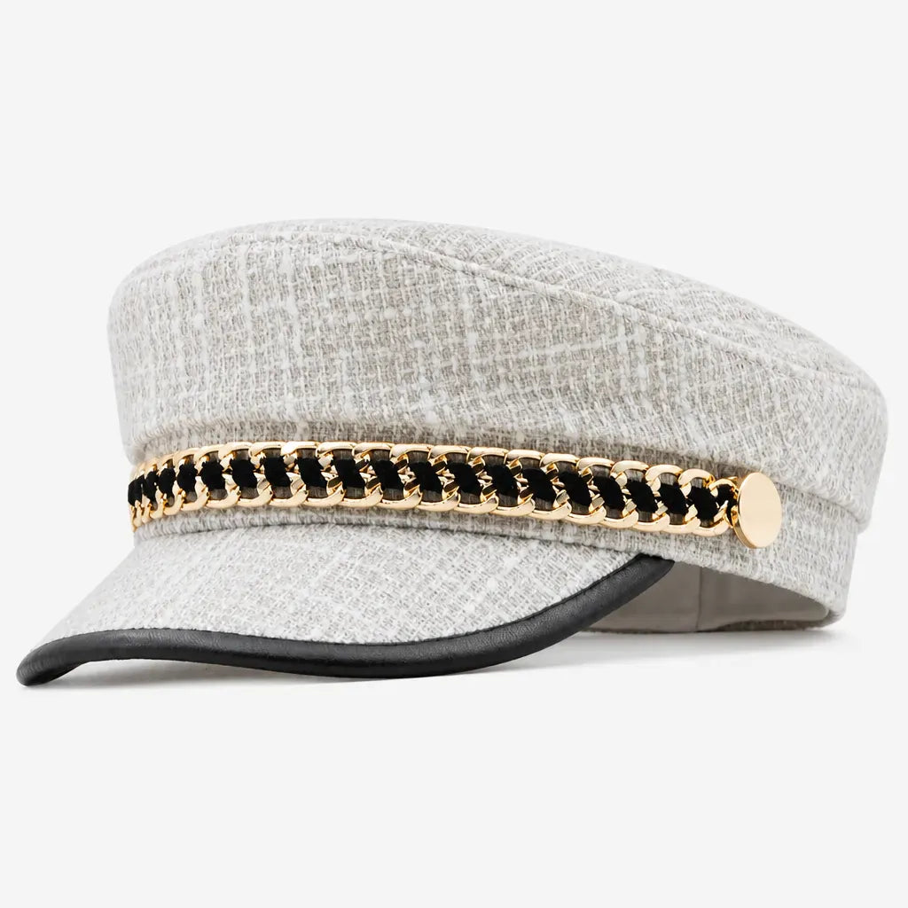 La boîte à chapeaux Casquette Militaire Femme - Tweed Rose avec Chaine Doree