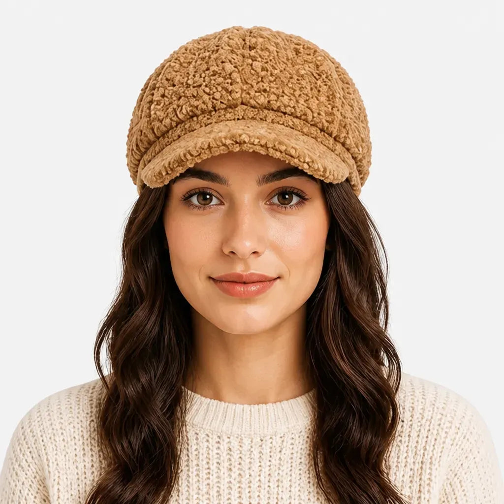 La boîte à chapeaux Chapeau Beret Femme Hiver - Octogonal Effet Laine d'Agneau Boucle