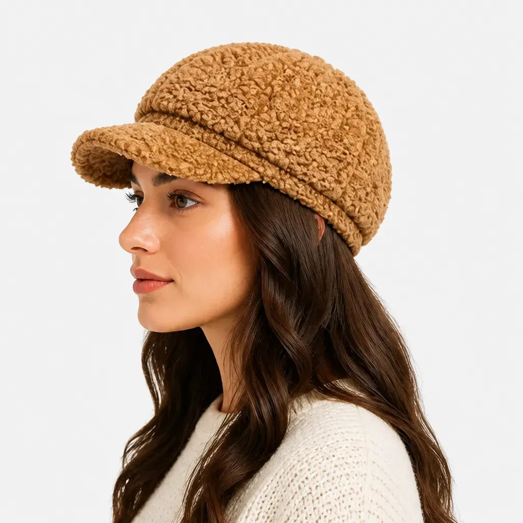 La boîte à chapeaux Chapeau Beret Femme Hiver - Octogonal Effet Laine d'Agneau Boucle