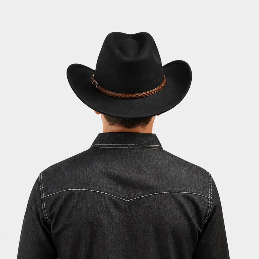 La boîte à chapeaux Chapeau de Cowboy Homme - Feutre 100% laine avec Ceinture Marron