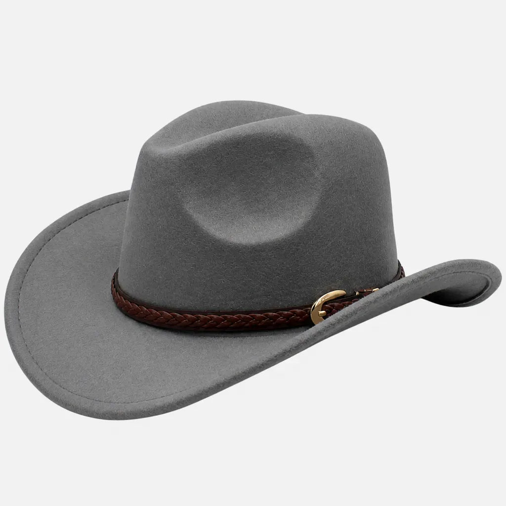 La boîte à chapeaux Chapeau de Cowboy Homme - Feutre 100% laine avec Ceinture Marron