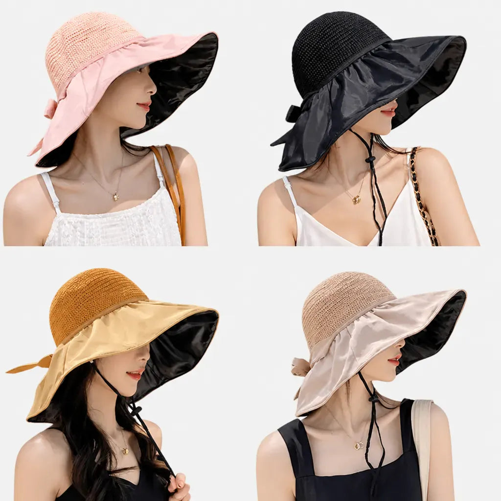 La boîte à chapeaux Chapeau de Paille Anti UV Femme - Tisse Grand Bord Plage