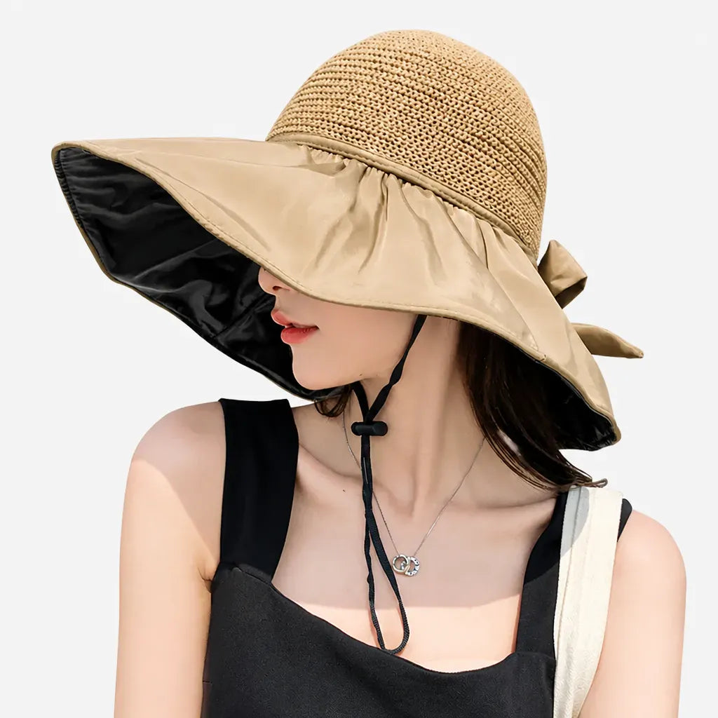 La boîte à chapeaux Chapeau de Paille Anti UV Femme - Tisse Grand Bord Plage