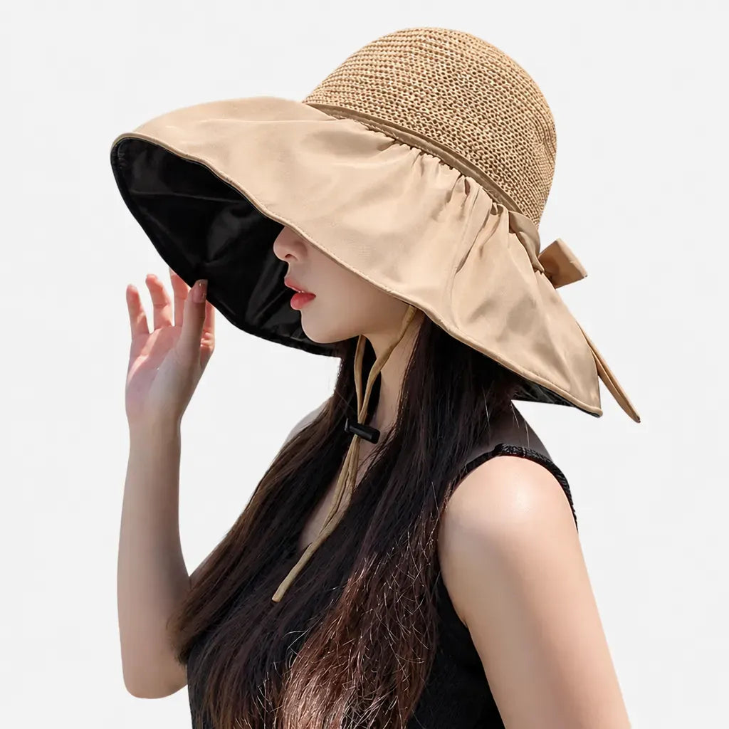 La boîte à chapeaux Chapeau de Paille Anti UV Femme - Tisse Grand Bord Plage