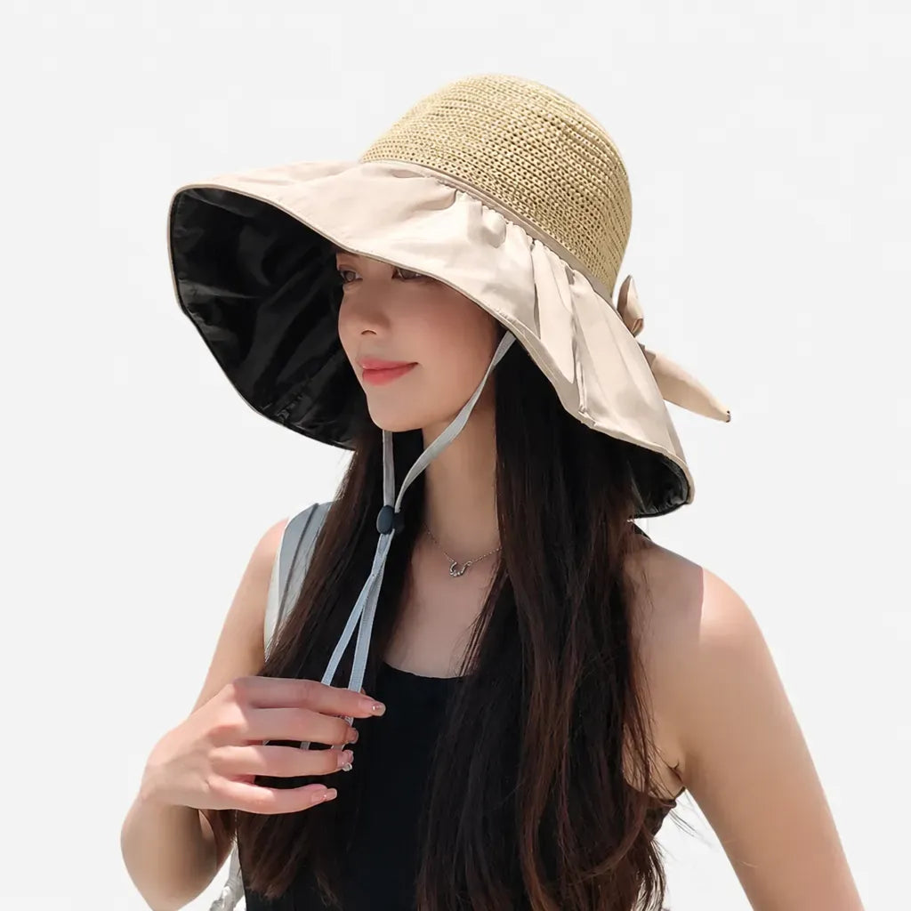 La boîte à chapeaux Chapeau de Paille Anti UV Femme - Tisse Grand Bord Plage