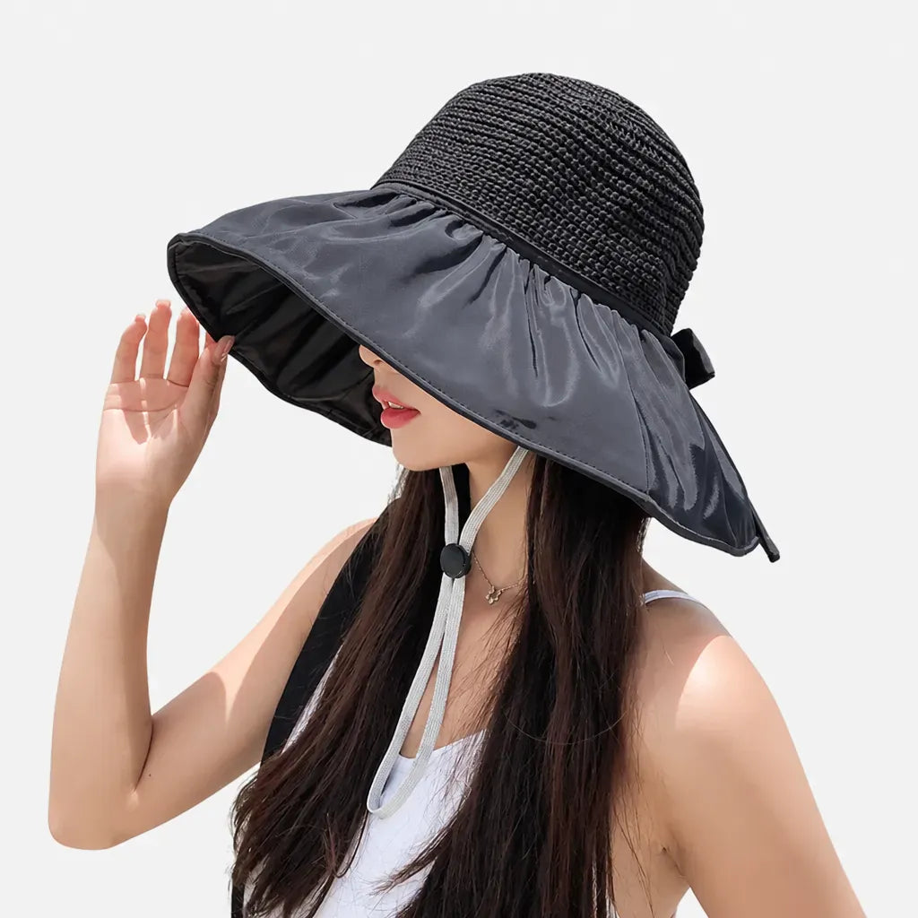 La boîte à chapeaux Chapeau de Paille Anti UV Femme - Tisse Grand Bord Plage