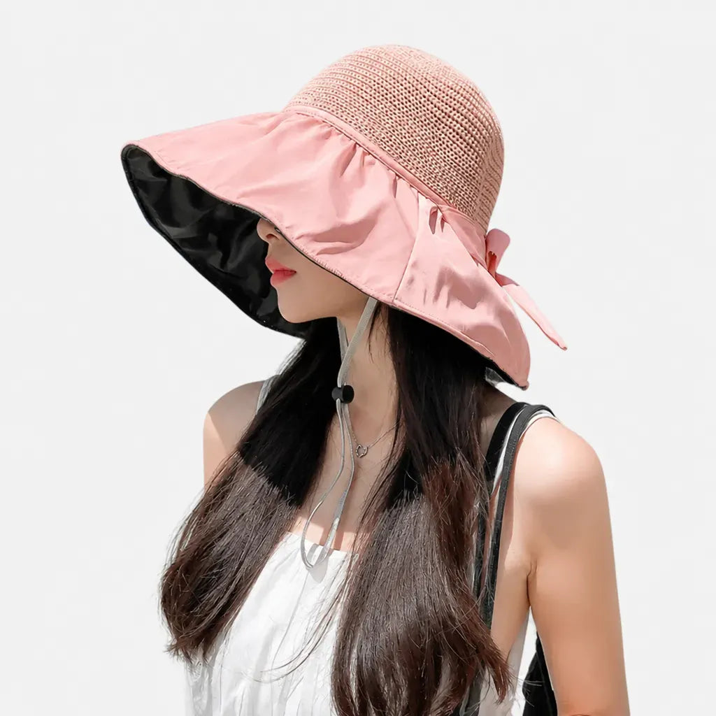 La boîte à chapeaux Chapeau de Paille Anti UV Femme - Tisse Grand Bord Plage