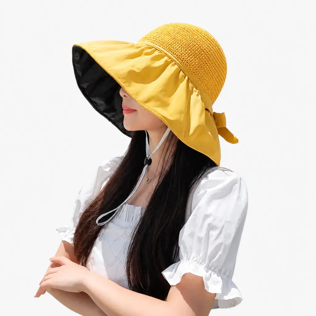 La boîte à chapeaux Chapeau de Paille Anti UV Femme - Tisse Grand Bord Plage