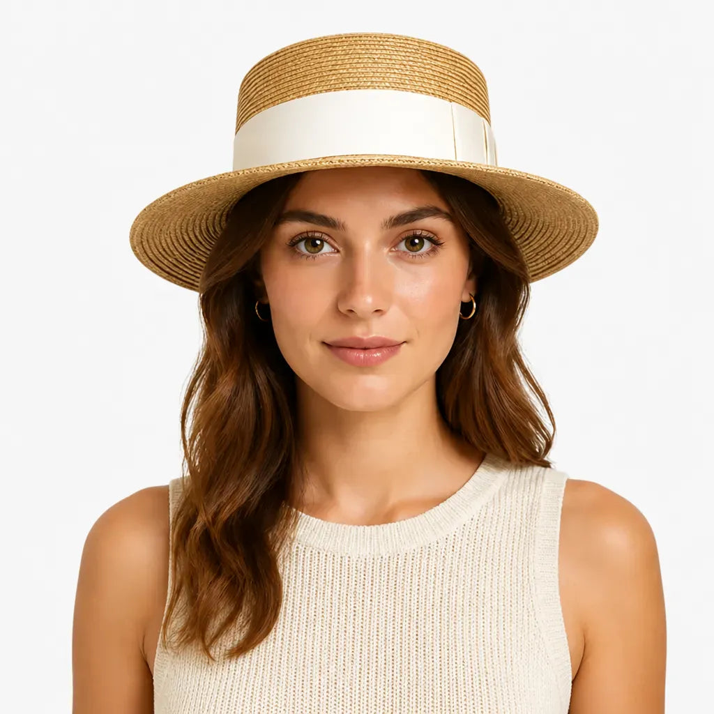 La boîte à chapeaux Chapeau de Paille Blanc Femme - Doux Neutre pour la Plage