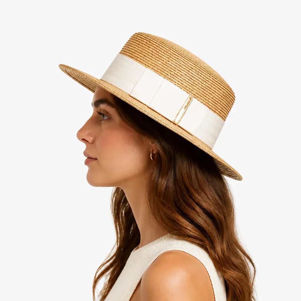 La boîte à chapeaux Chapeau de Paille Blanc Femme - Doux Neutre pour la Plage
