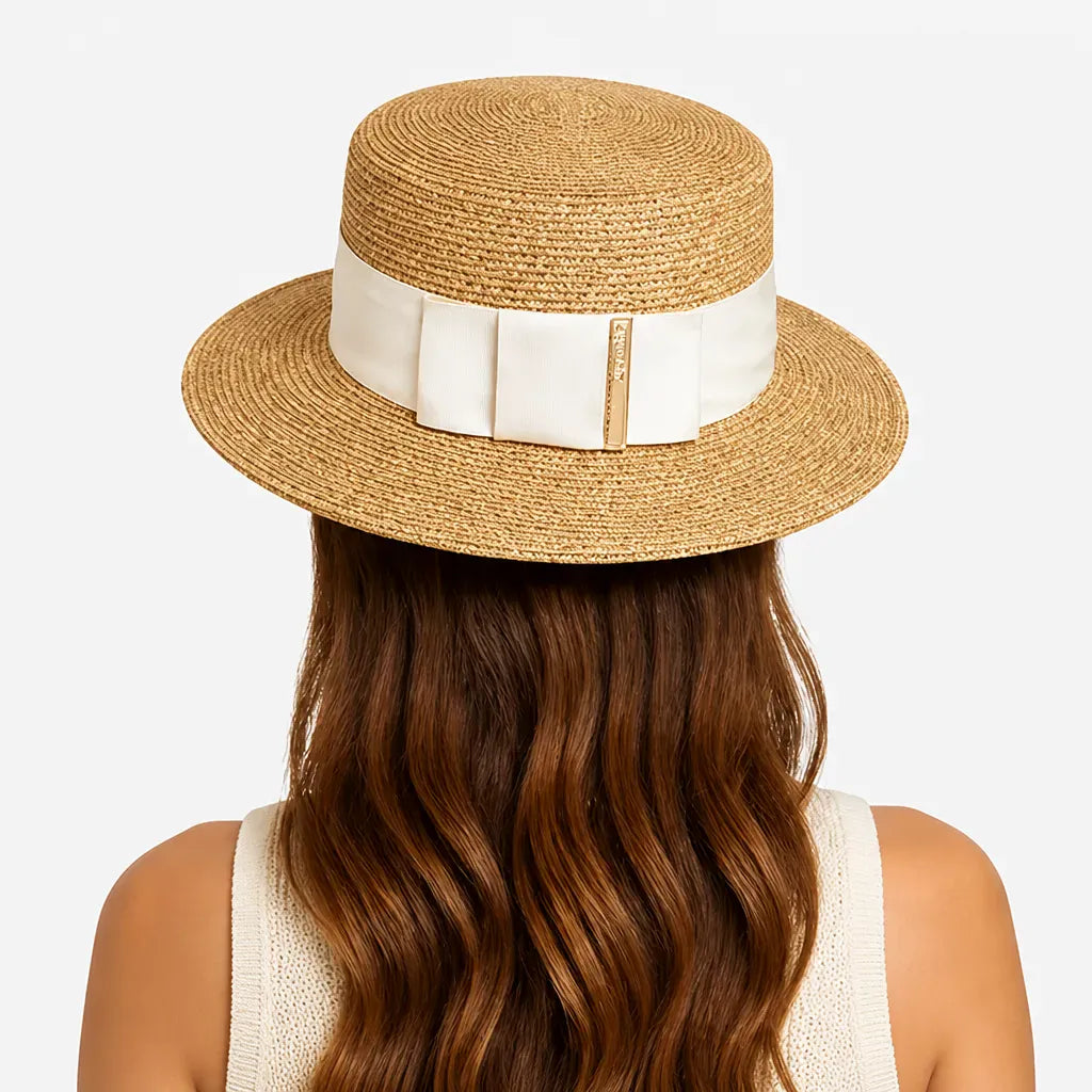 La boîte à chapeaux Chapeau de Paille Blanc Femme - Doux Neutre pour la Plage
