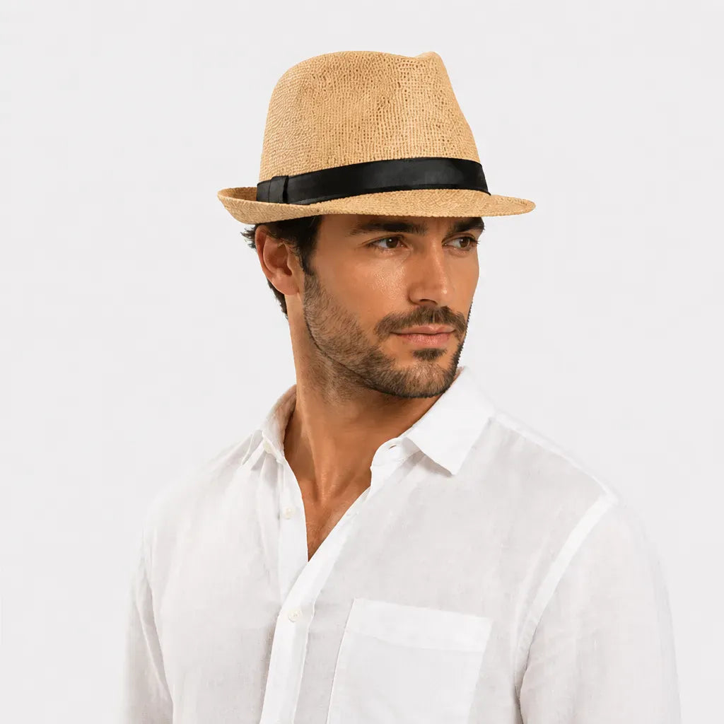 La boîte à chapeaux Chapeau de Paille Homme Plage - Trilby avec Ruban Noir