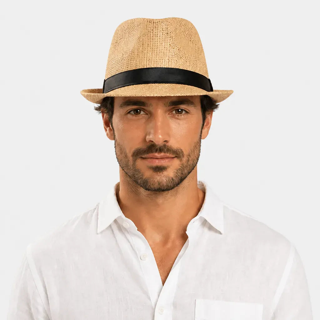 La boîte à chapeaux Chapeau de Paille Homme Plage - Trilby avec Ruban Noir
