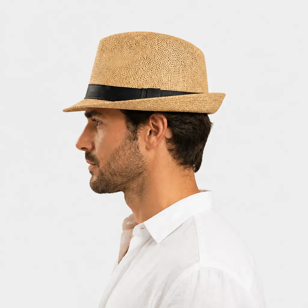 La boîte à chapeaux Chapeau de Paille Homme Plage - Trilby avec Ruban Noir