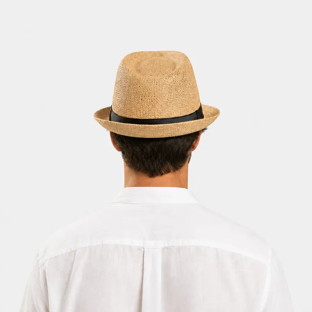 La boîte à chapeaux Chapeau de Paille Homme Plage - Trilby avec Ruban Noir