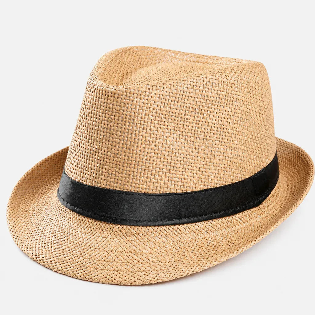La boîte à chapeaux Chapeau de Paille Homme Plage - Trilby avec Ruban Noir