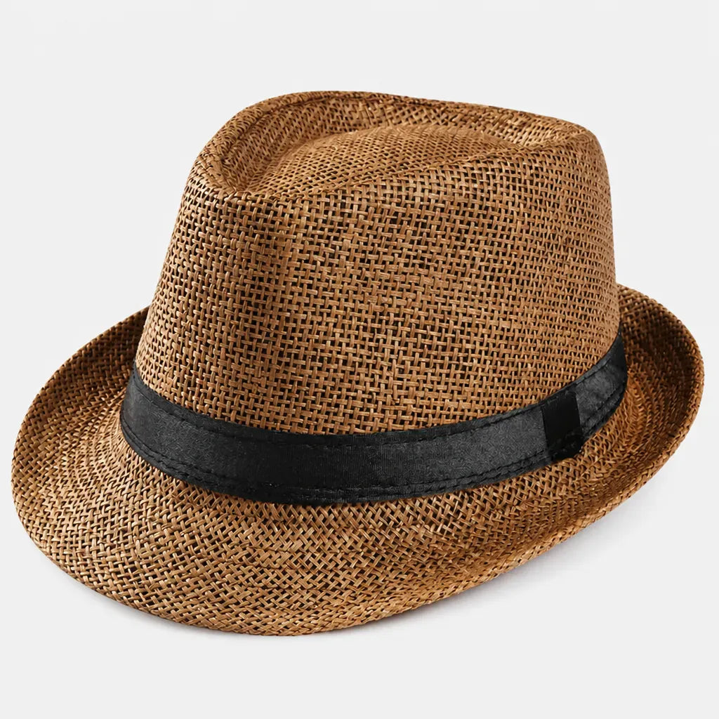 La boîte à chapeaux Chapeau de Paille Homme Plage - Trilby avec Ruban Noir