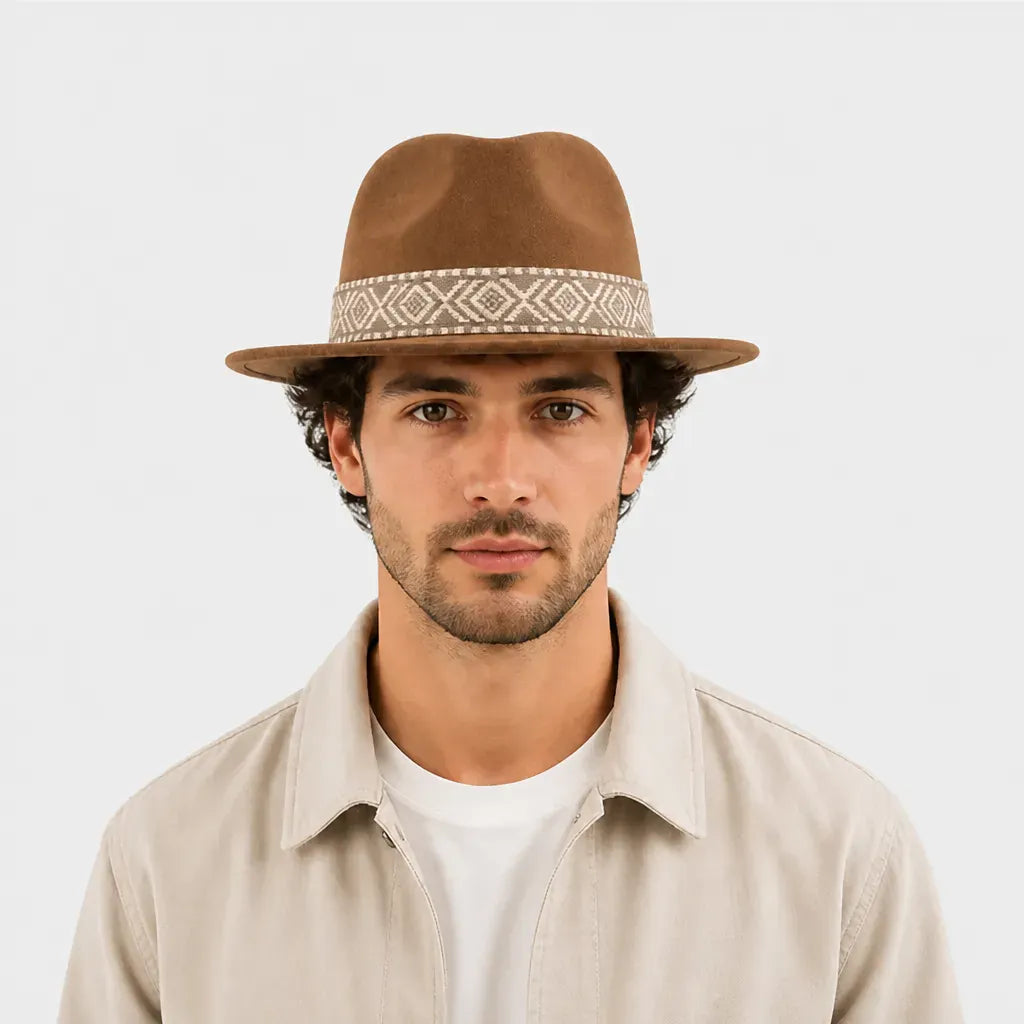 La boîte à chapeaux Chapeau en Feutre Homme - Grand Bord avec Ruban Ethnique
