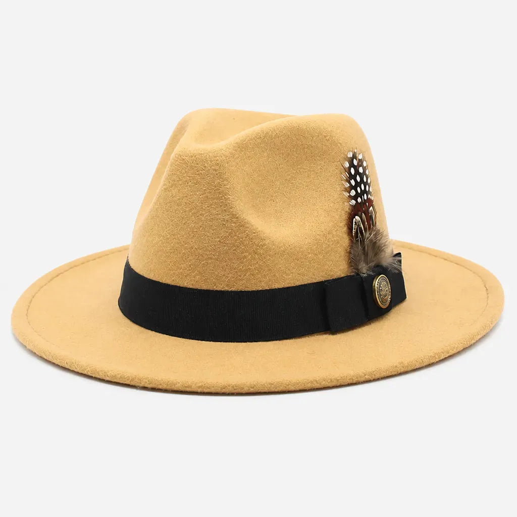 La boîte à chapeaux Chapeau Fedora Blanc - Style Jazz Britannique avec Plume